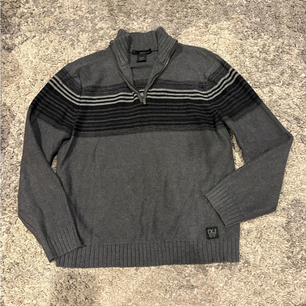 Calvin Klein Men's Charcoal and Black Zip-Up Sweater